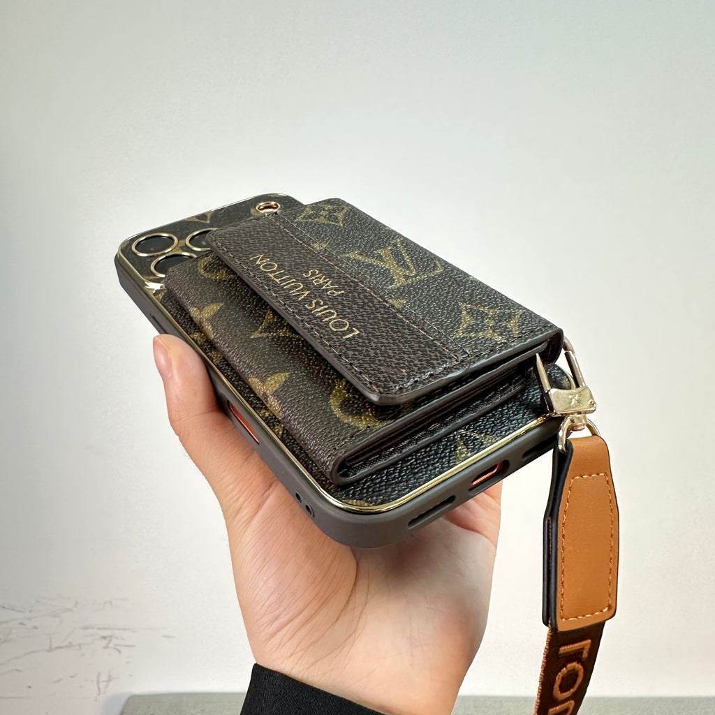 Refined Leather Monogram iPhone Case With Wallet And Crossbody