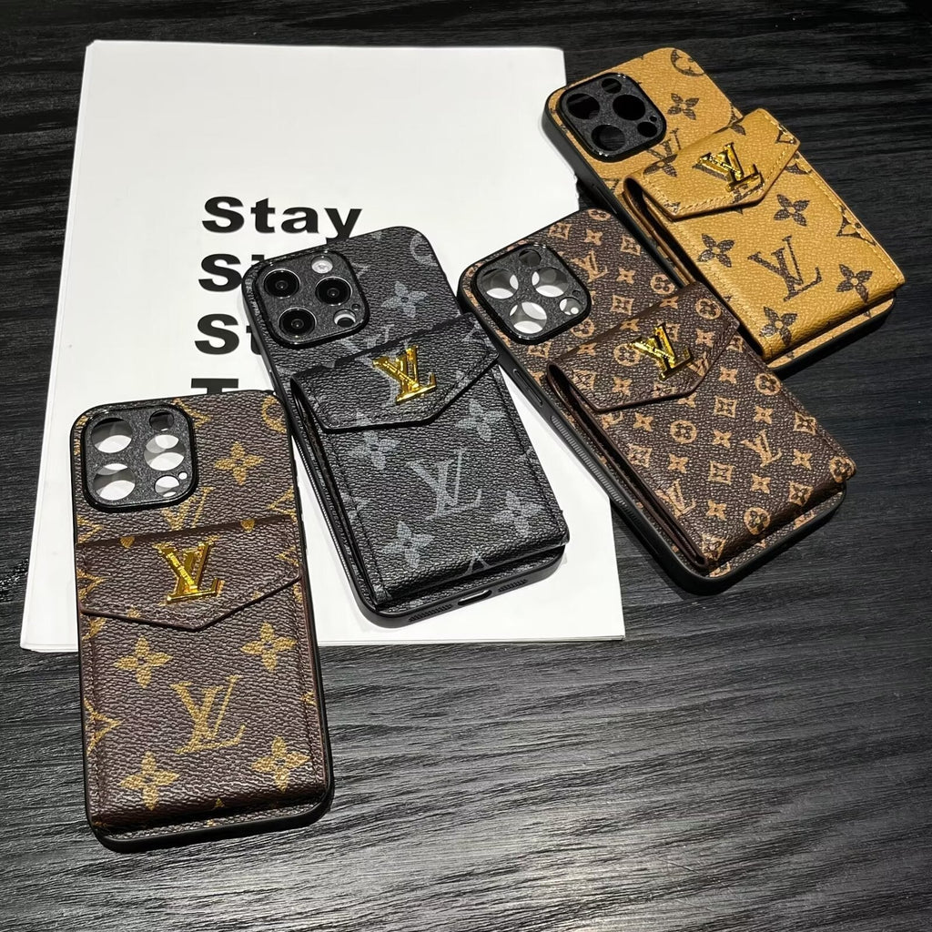 Luxury Card Holder Canvas Leather iPhone Case