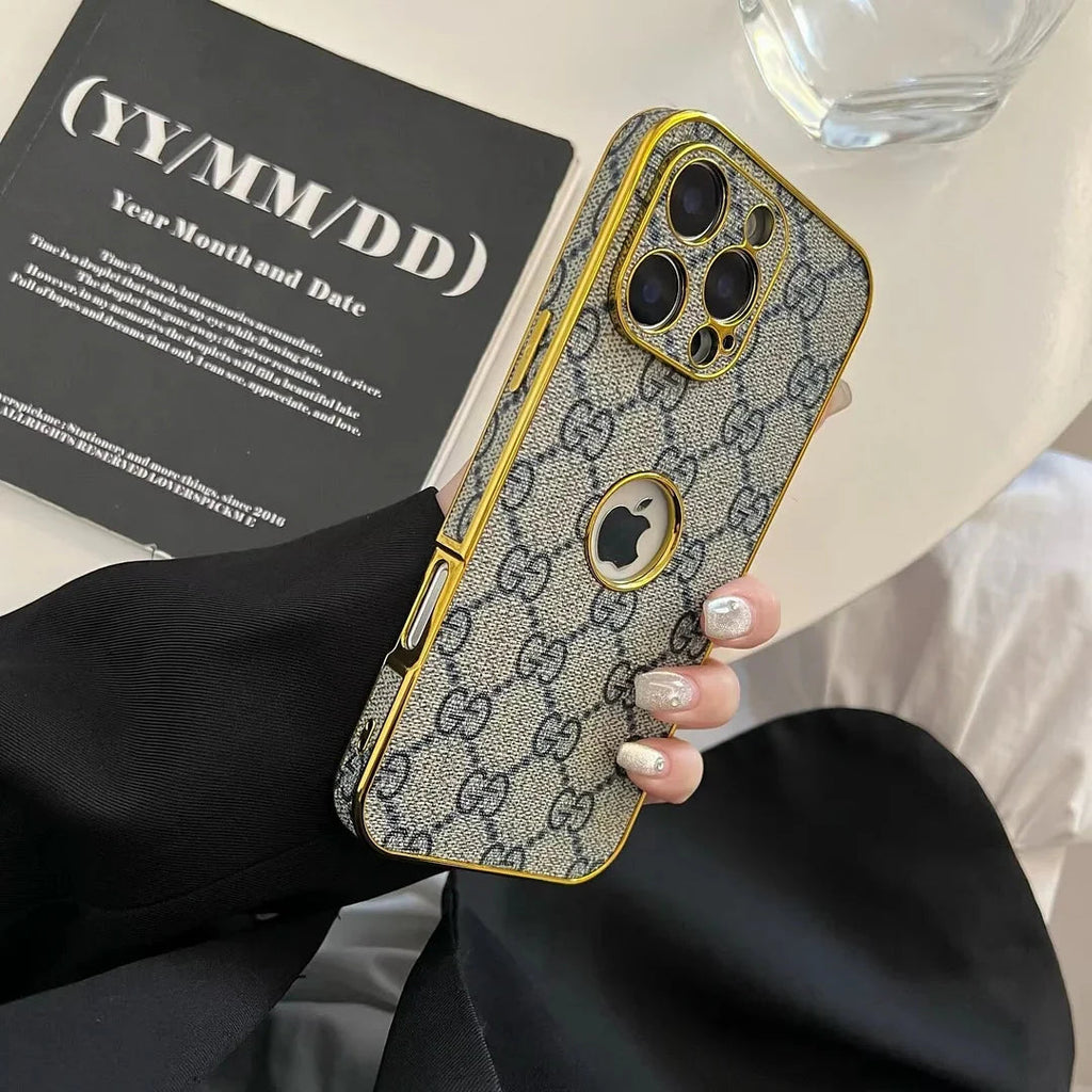 High Quality Electroplated Frame Ophidia Leather iPhone Case