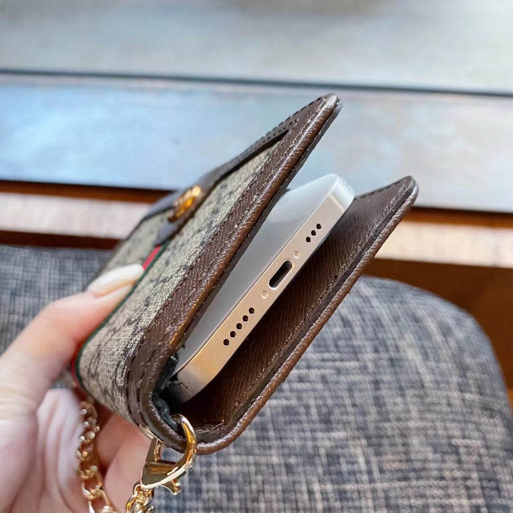 Luxury Monogram Wallet Phone Case with Chain – Universal Fit