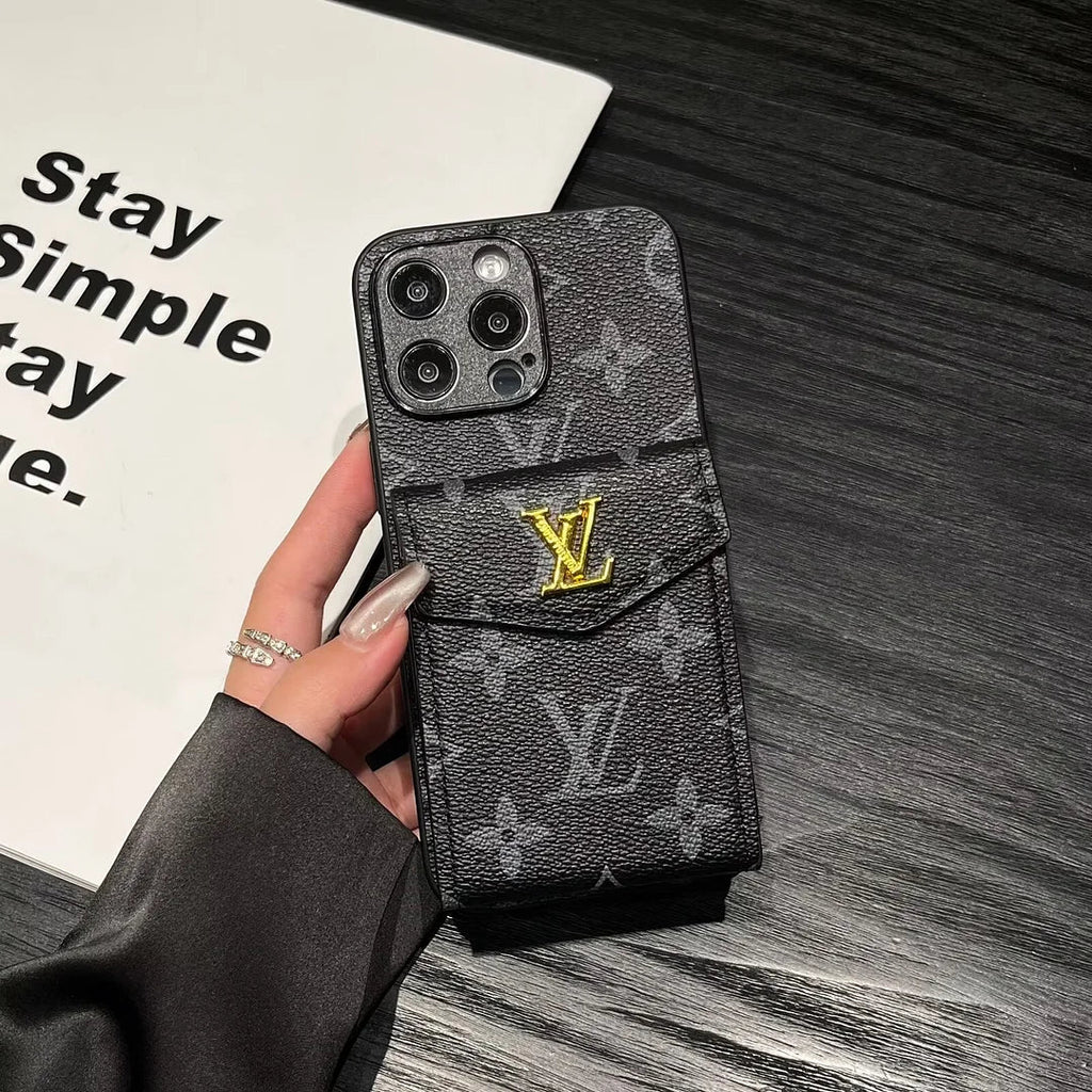 Luxury Card Holder Canvas Leather iPhone Case