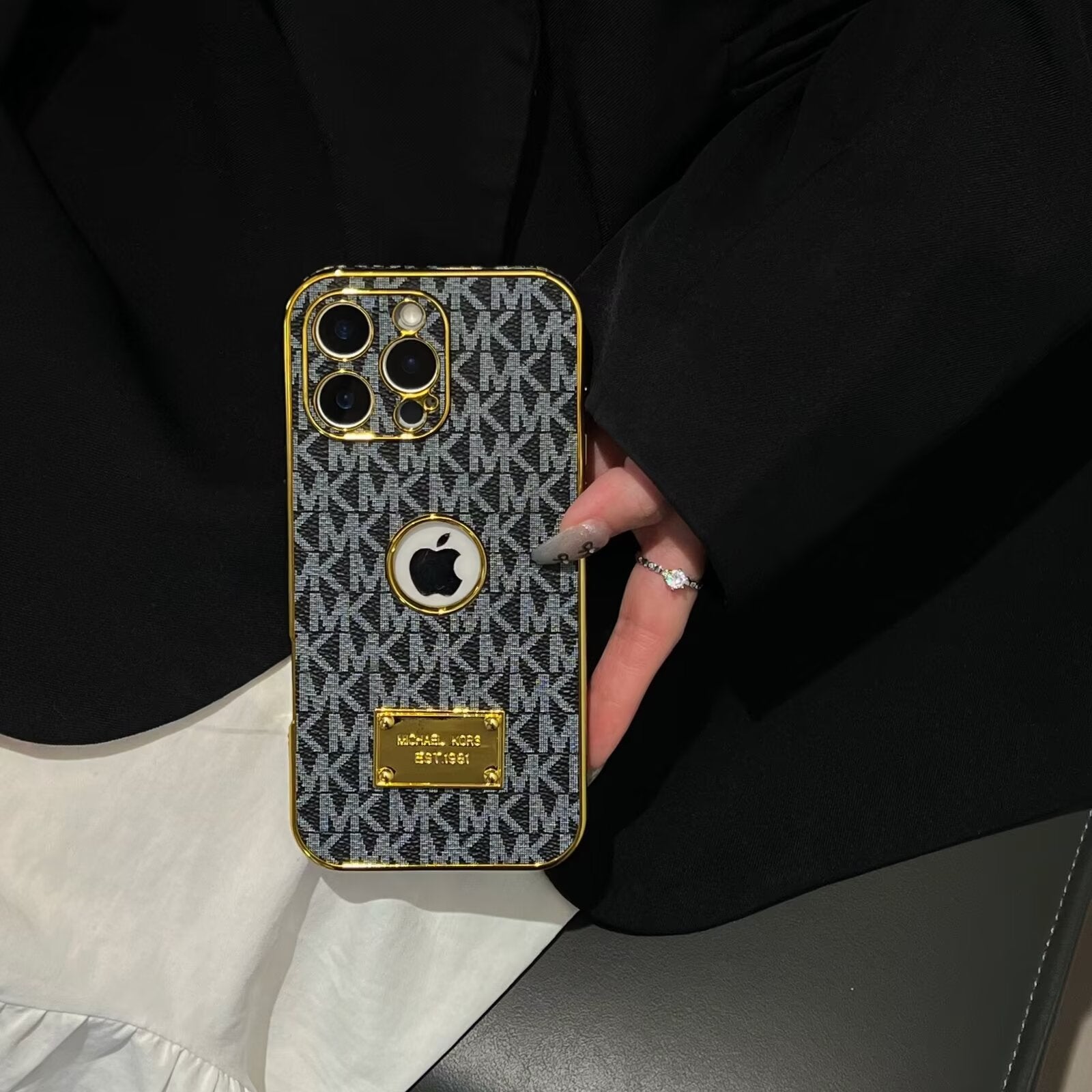 Gold Monogram Signature Canvas Leather iPhone Case