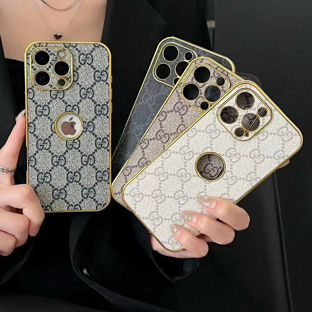 High Quality Electroplated Frame Ophidia Leather iPhone Case