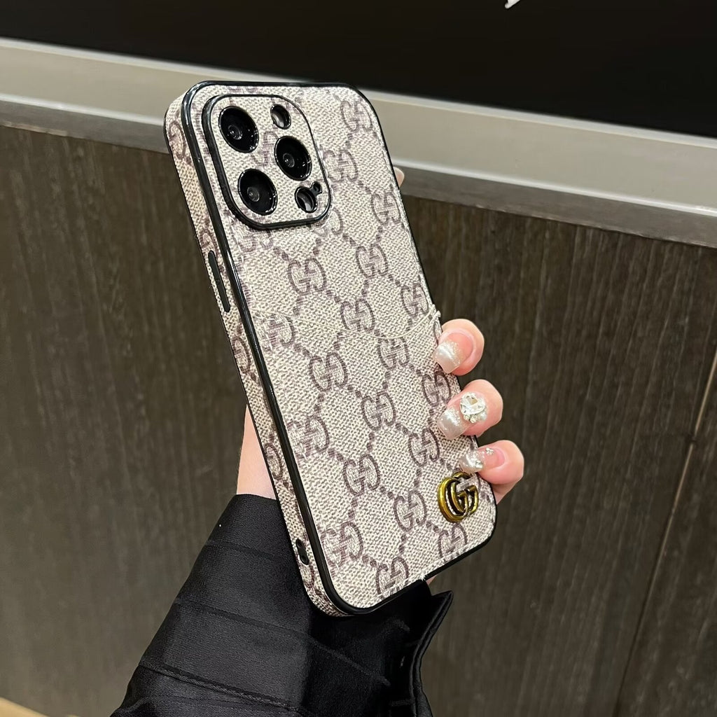 CLASSIC CANVAS LEATHER MONOGRAM BACK CARD PHONE CASE