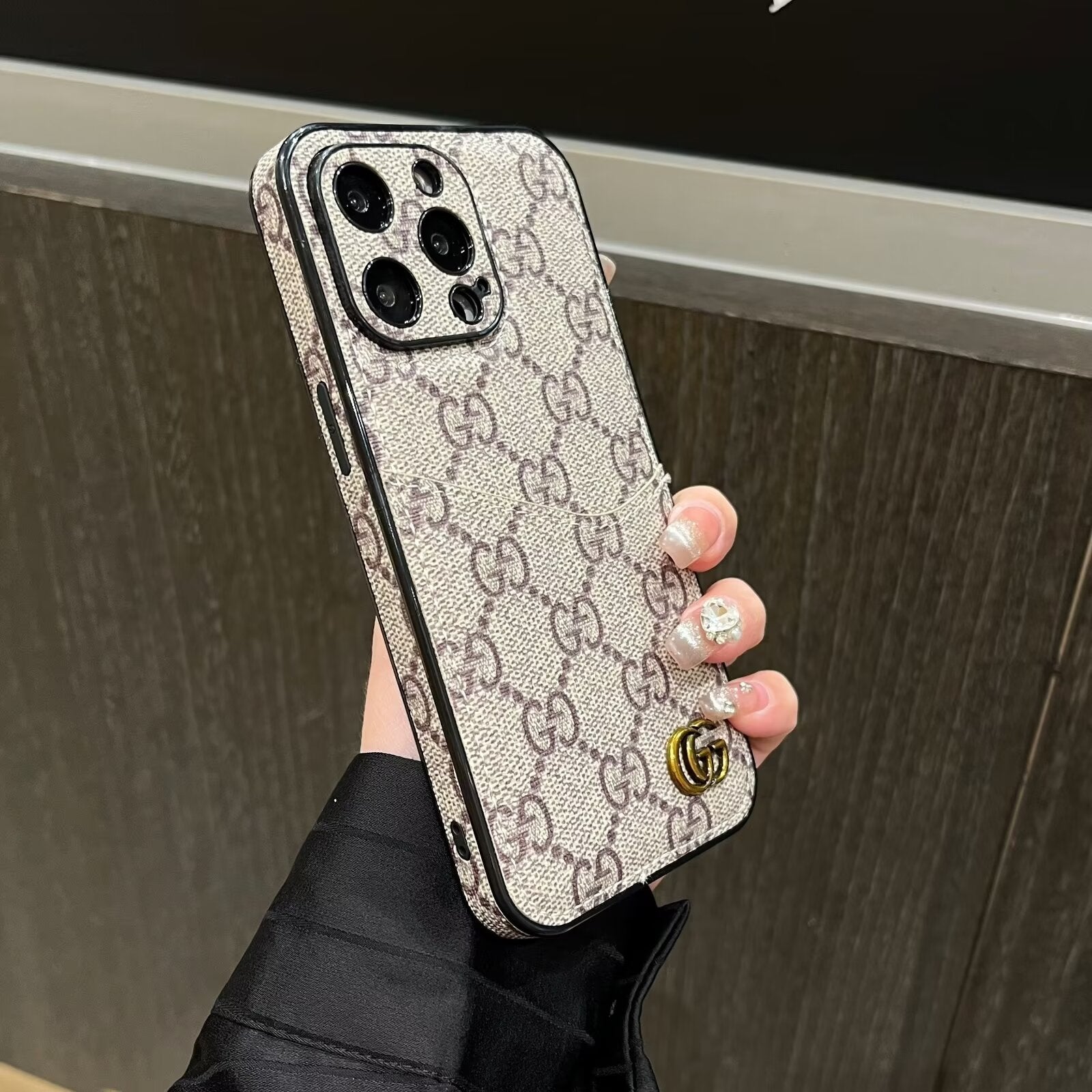 CLASSIC CANVAS LEATHER MONOGRAM BACK CARD PHONE CASE