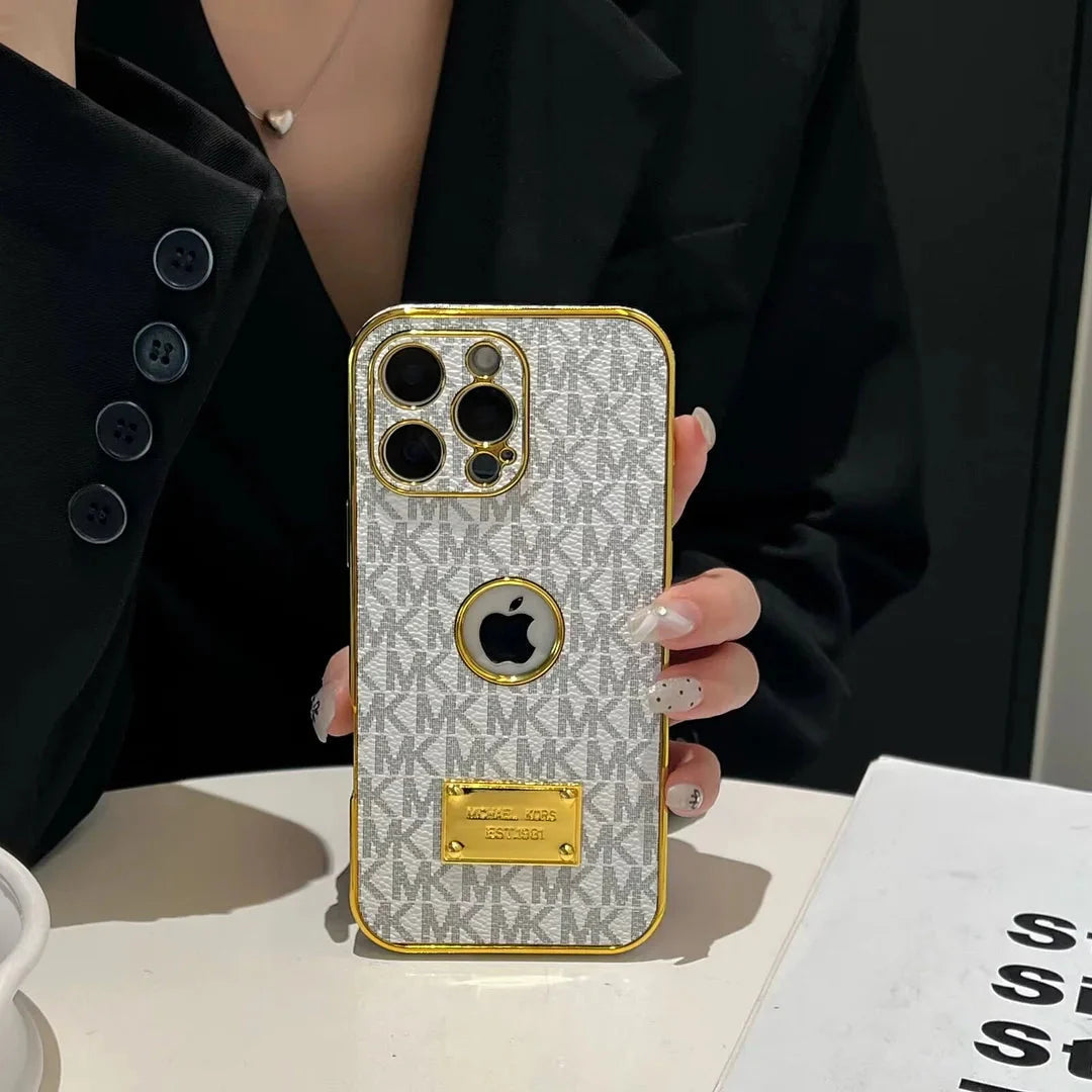 Gold Monogram Signature Canvas Leather iPhone Case