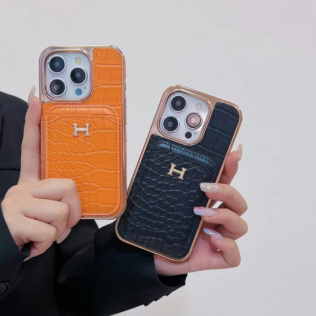 Luxury Croc-Embossed iPhone Case with Card Holder
