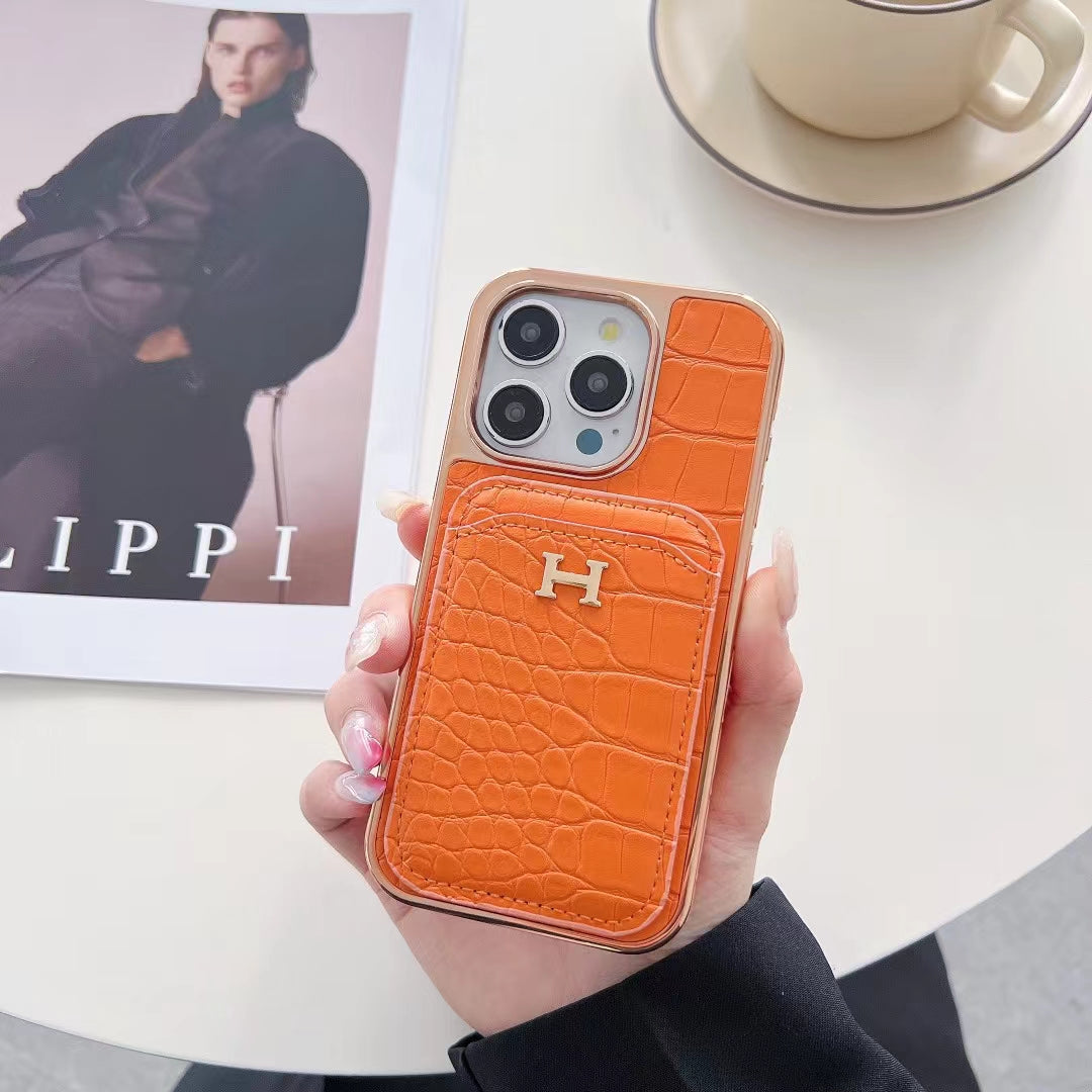 Luxury Croc-Embossed iPhone Case with Card Holder