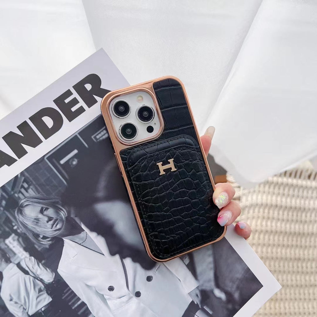 Luxury Croc-Embossed iPhone Case with Card Holder