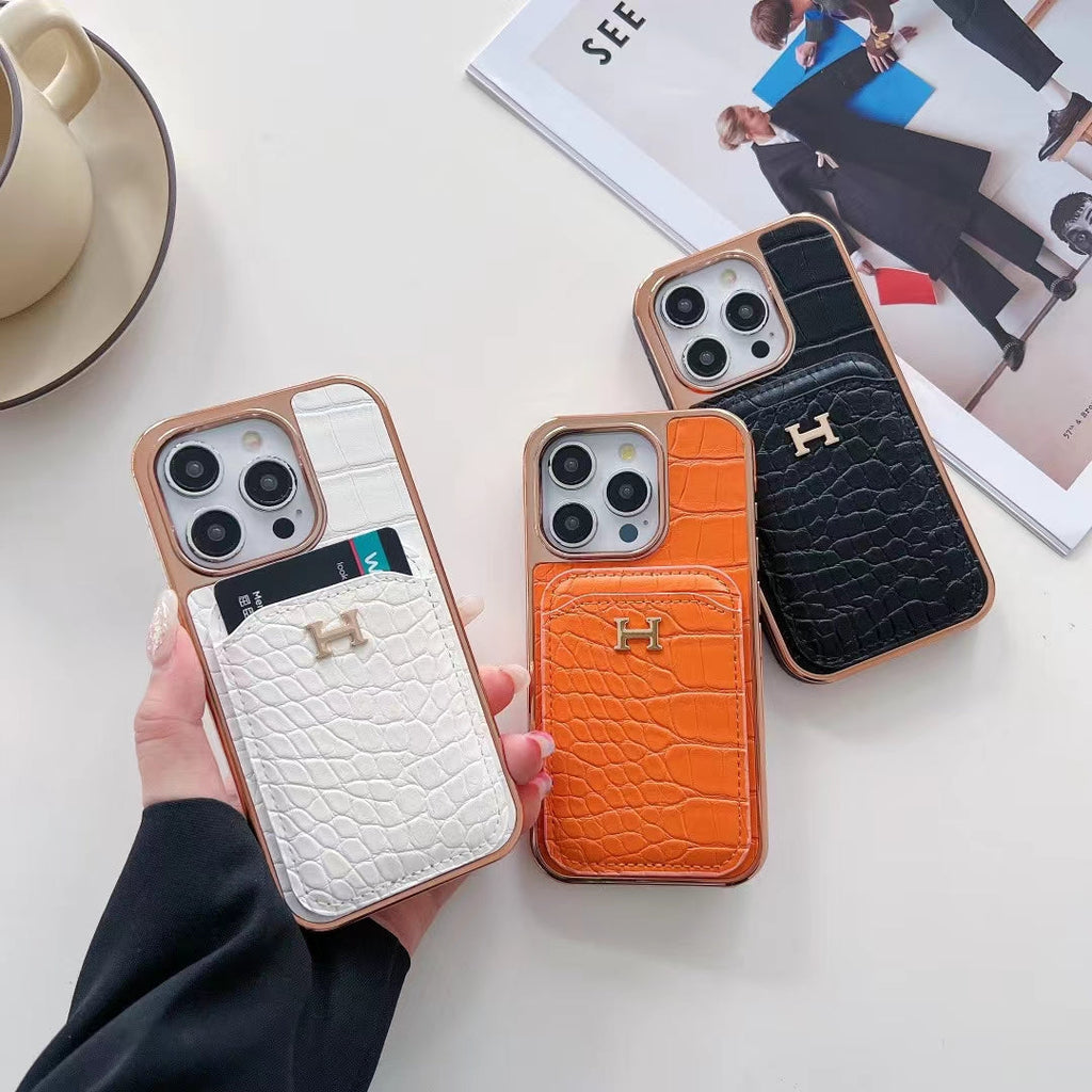 Luxury Croc-Embossed iPhone Case with Card Holder