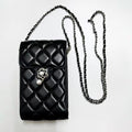 Elegant Quilted Crossbody Phone Bag with Pearl Charm