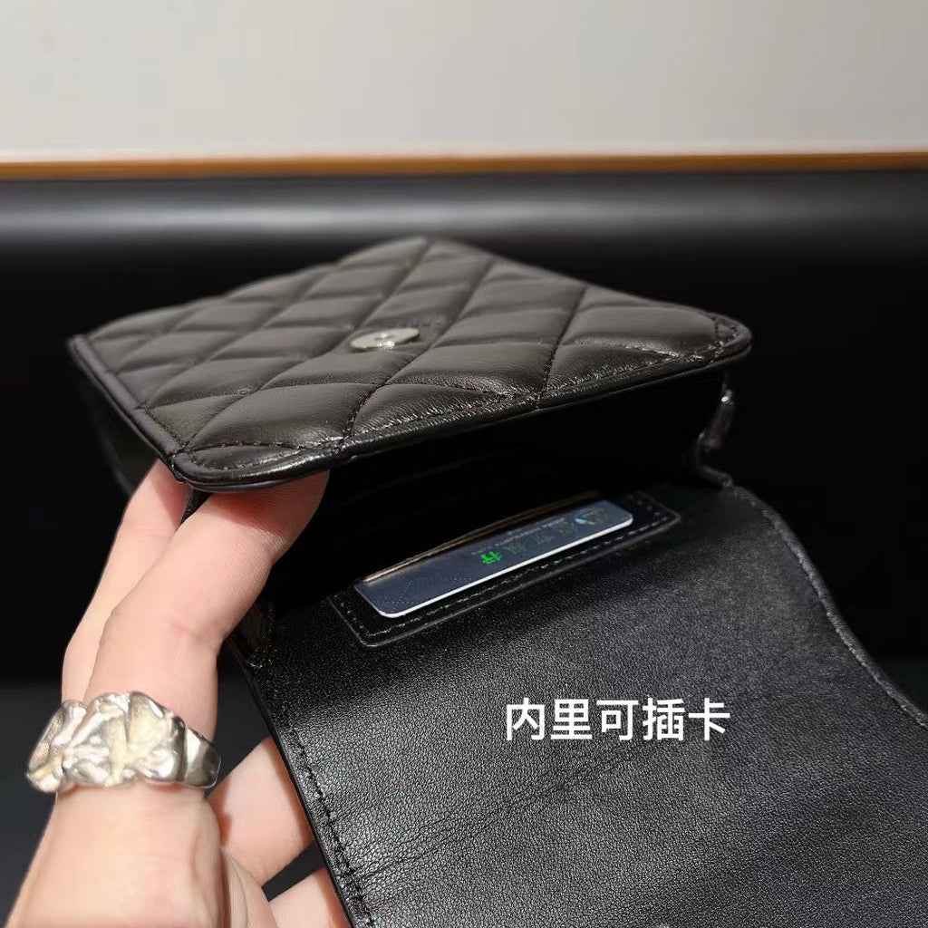 Elegant Quilted Crossbody Phone Bag with Pearl Charm