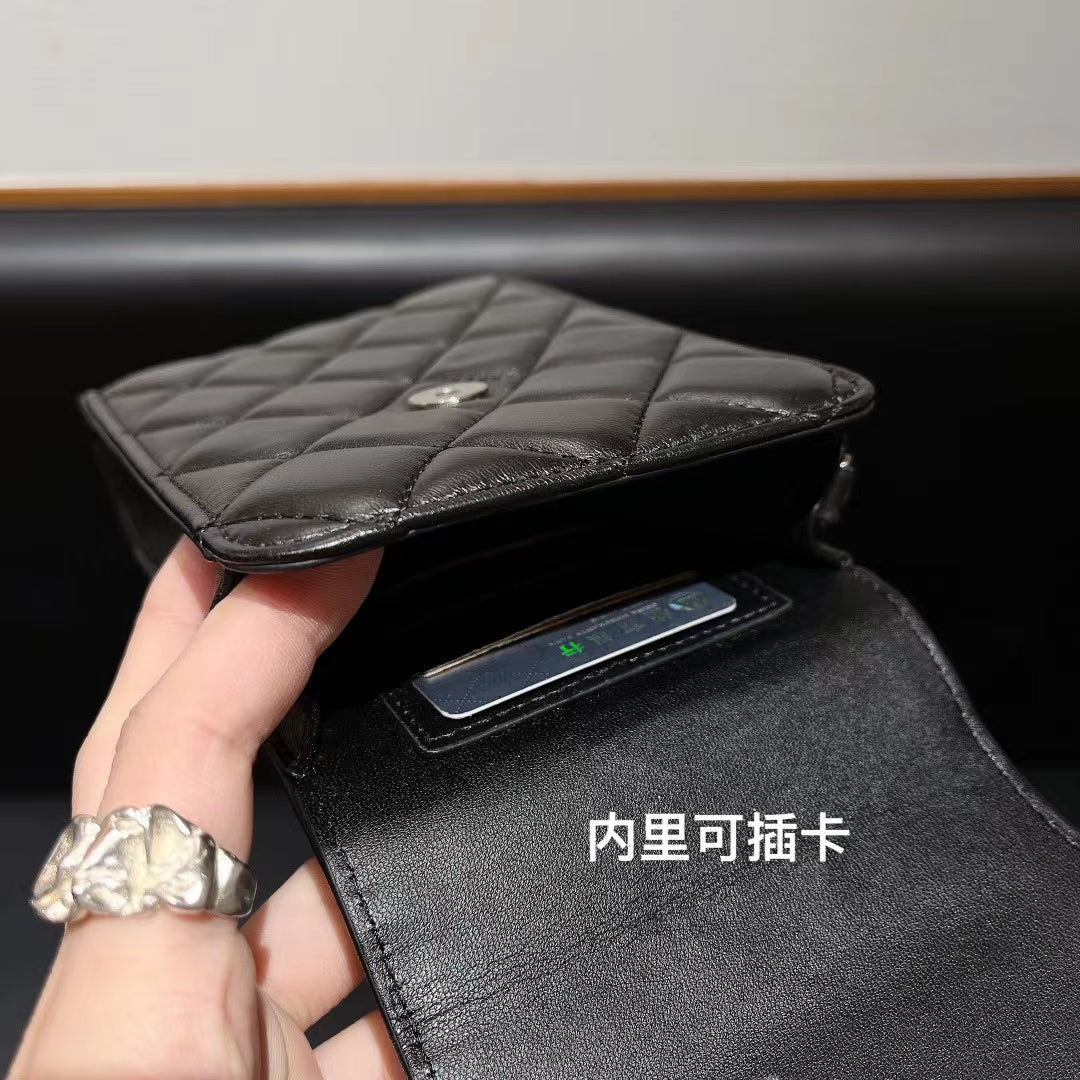 Elegant Quilted Crossbody Phone Bag with Pearl Charm