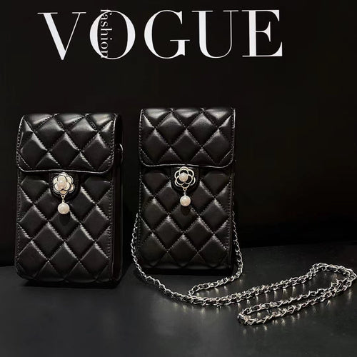 Elegant Quilted Crossbody Phone Bag with Pearl Charm