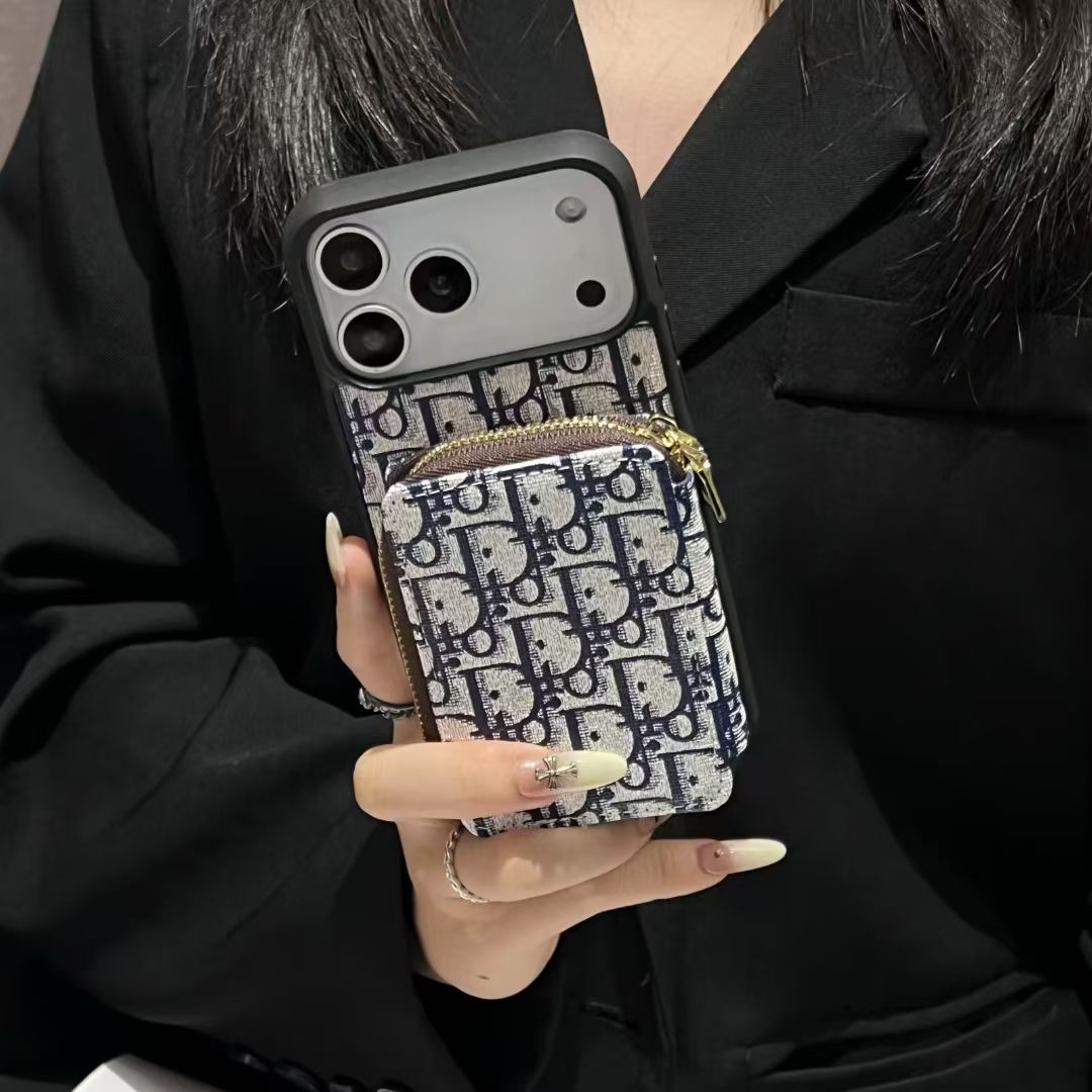 Monogram Luxury Wallet Phone Case with Zipper Pocket