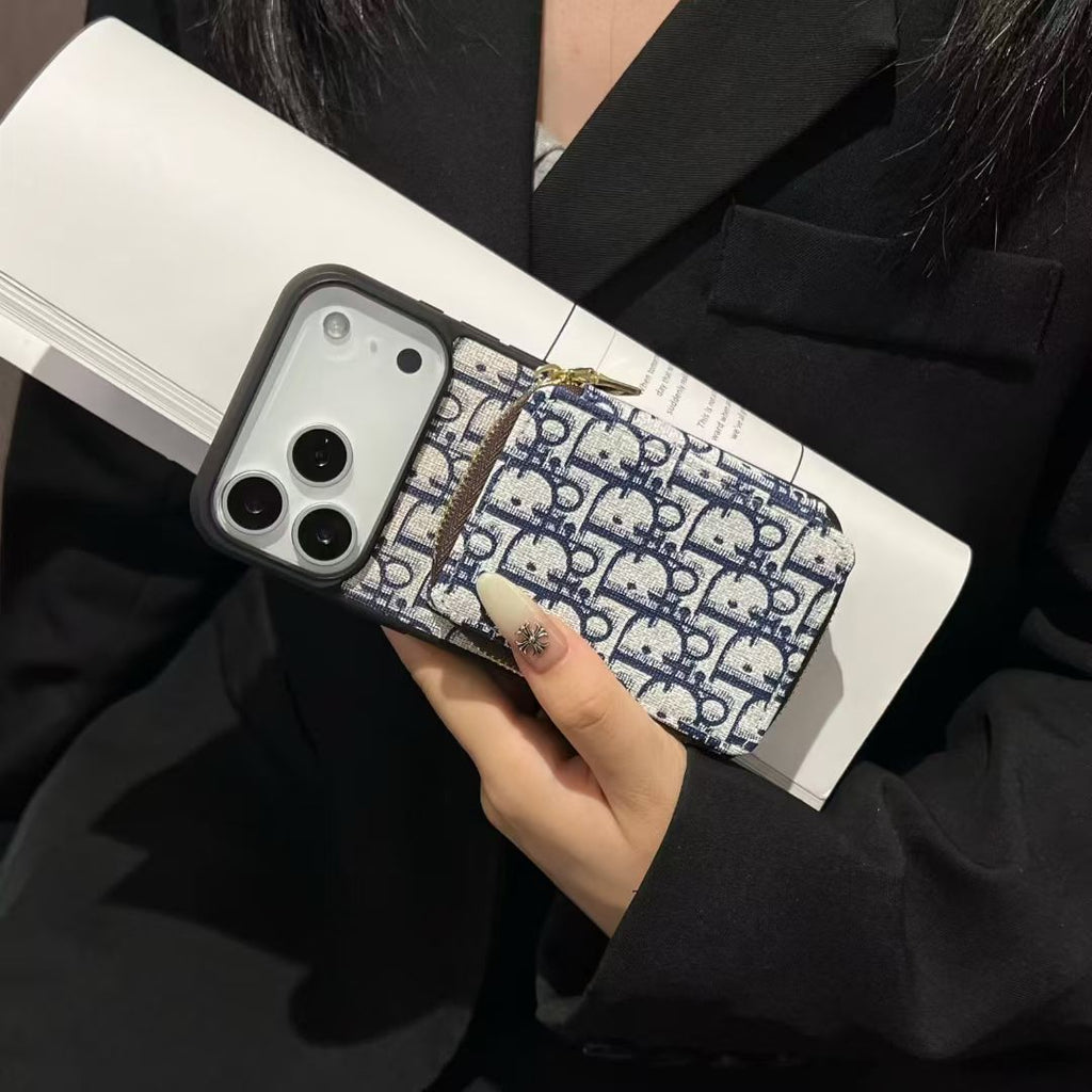 Monogram Luxury Wallet Phone Case with Zipper Pocket