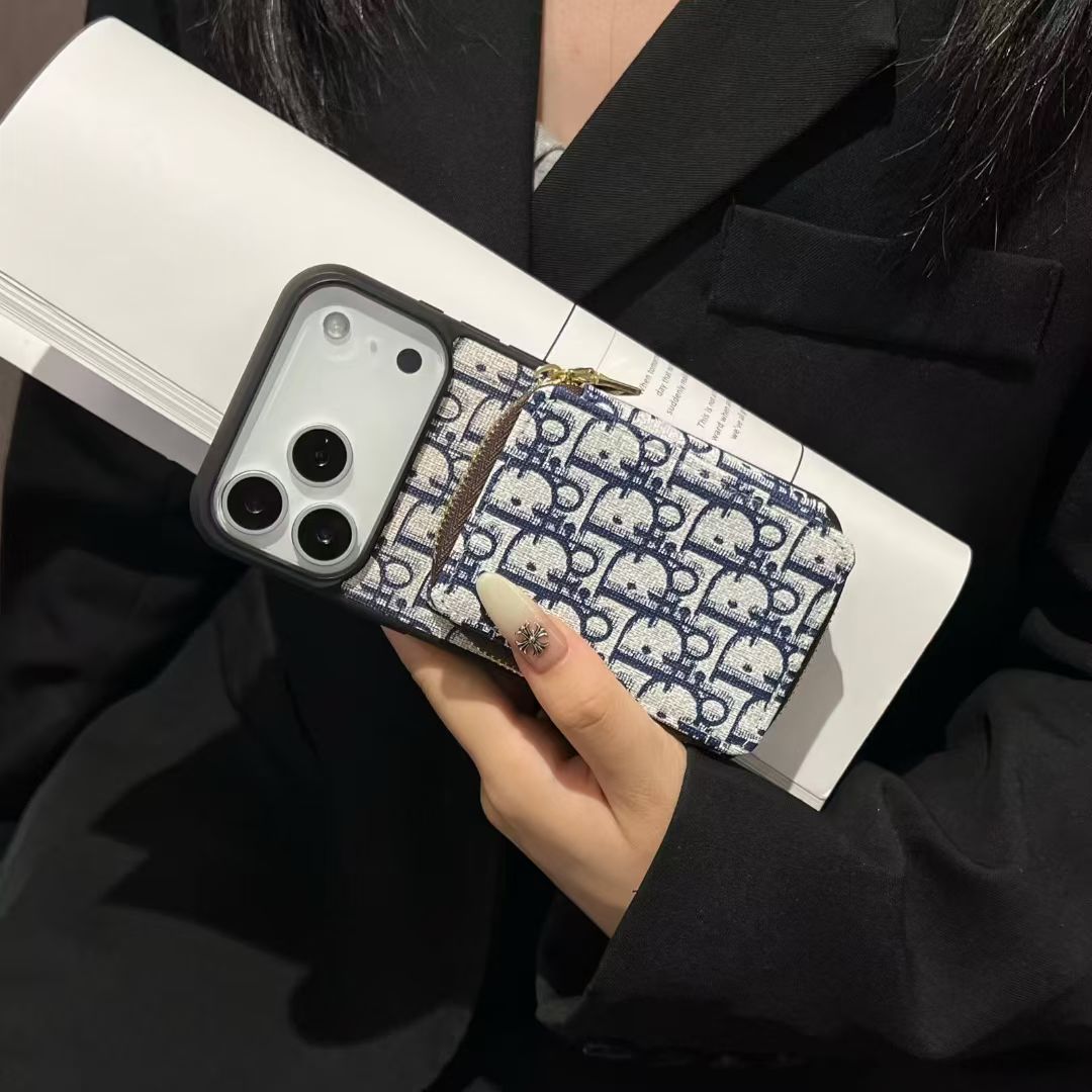 Monogram Luxury Wallet Phone Case with Zipper Pocket