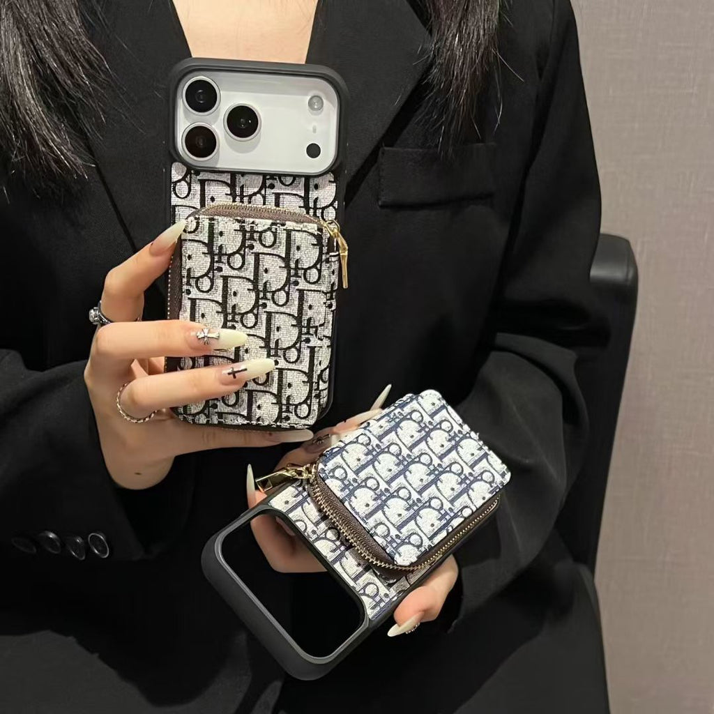 Monogram Luxury Wallet Phone Case with Zipper Pocket