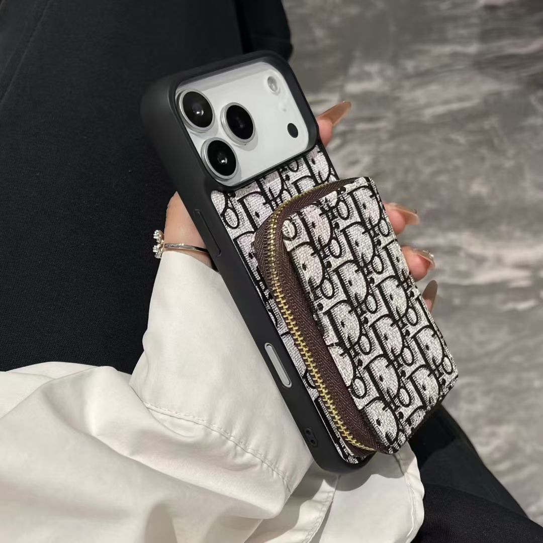 Monogram Luxury Wallet Phone Case with Zipper Pocket