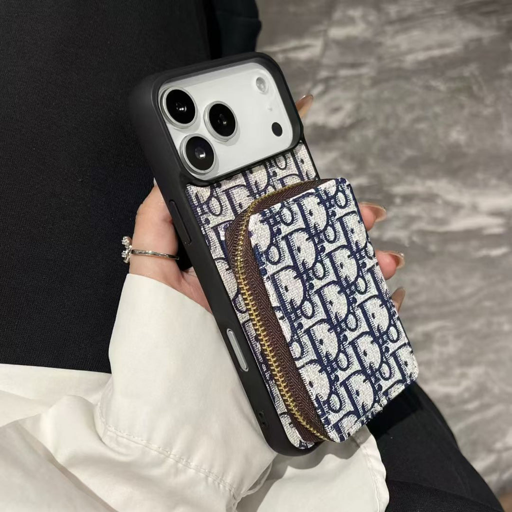 Monogram Luxury Wallet Phone Case with Zipper Pocket