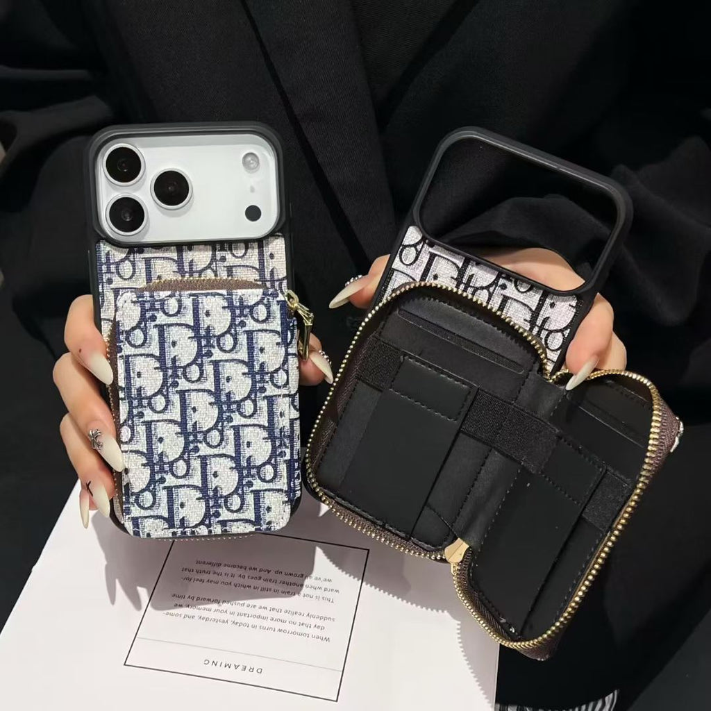 Monogram Luxury Wallet Phone Case with Zipper Pocket