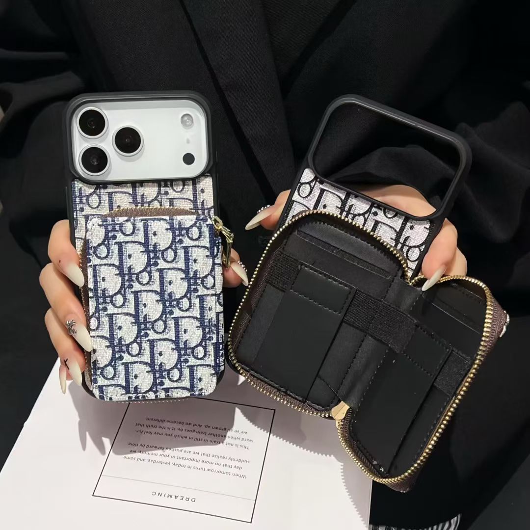 Monogram Luxury Wallet Phone Case with Zipper Pocket