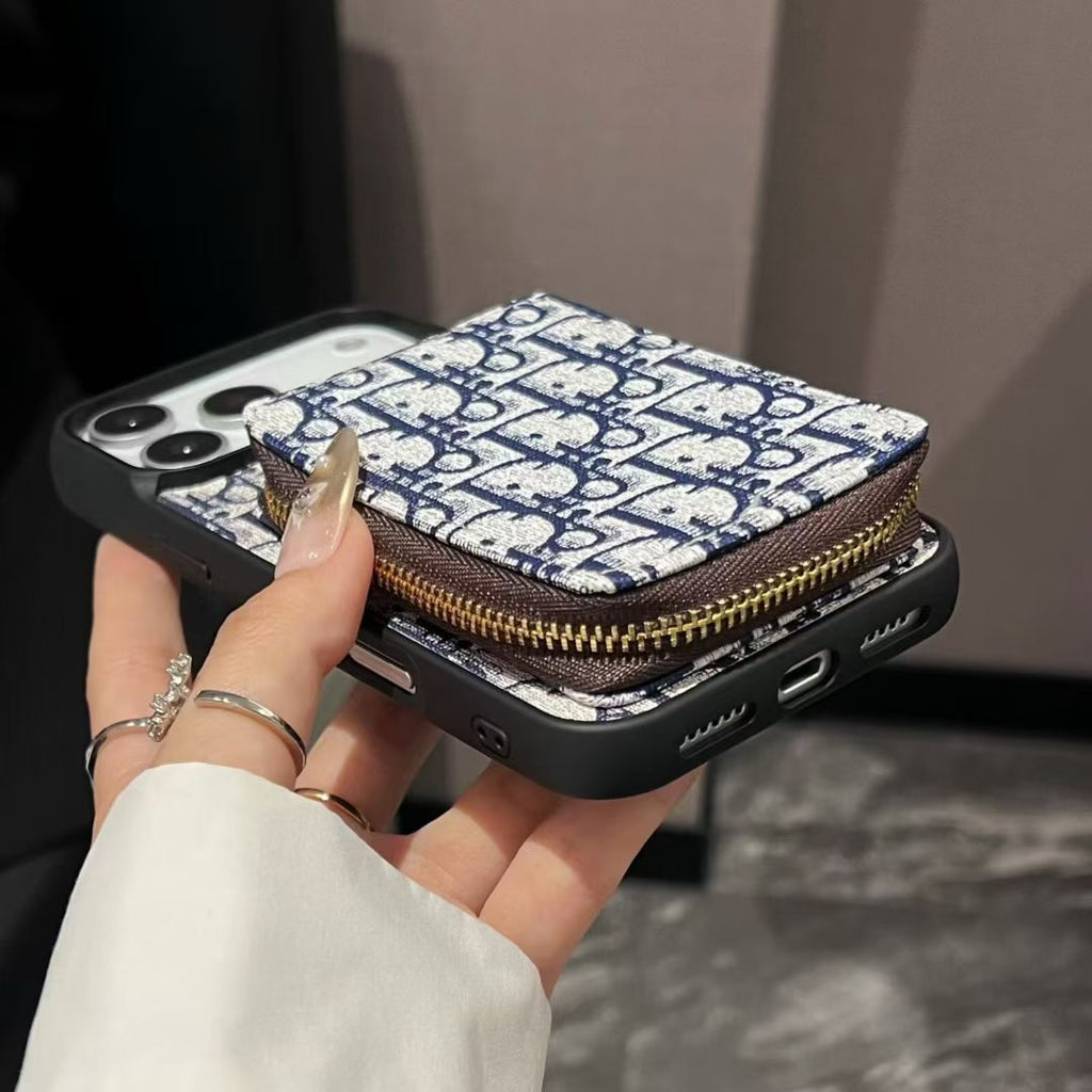 Monogram Luxury Wallet Phone Case with Zipper Pocket
