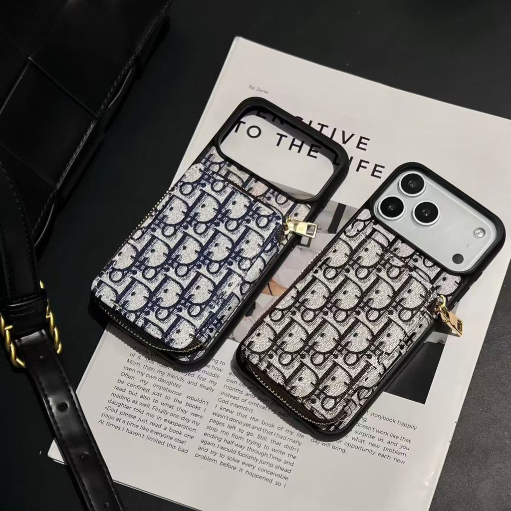 Monogram Luxury Wallet Phone Case with Zipper Pocket