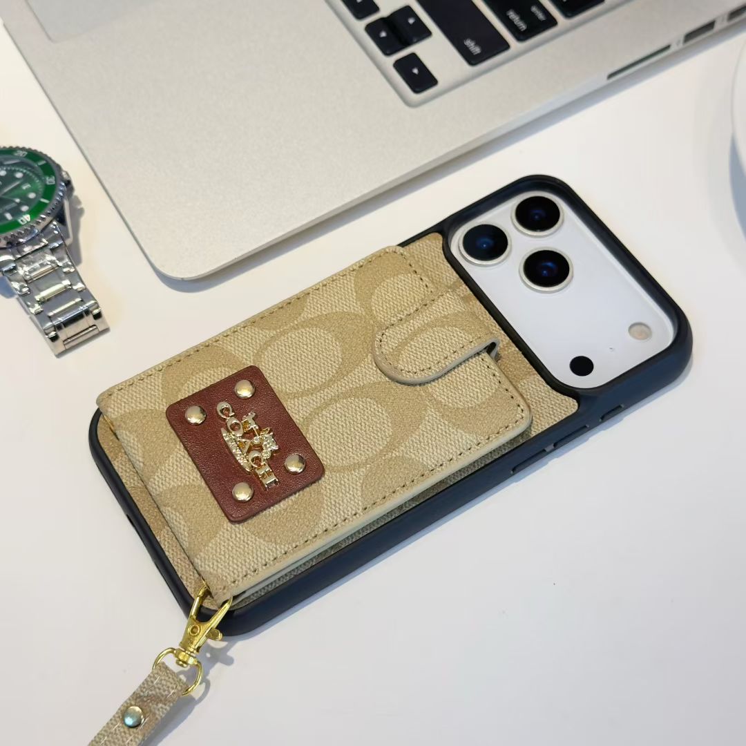 Luxury Monogram Wallet Phone Case with Card Holder & Strap