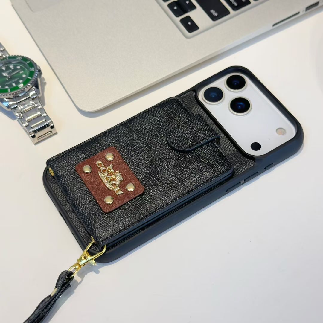 Luxury Monogram Wallet Phone Case with Card Holder & Strap