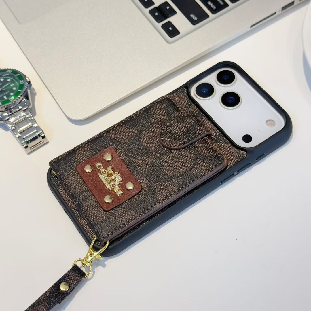 Luxury Monogram Wallet Phone Case with Card Holder & Strap