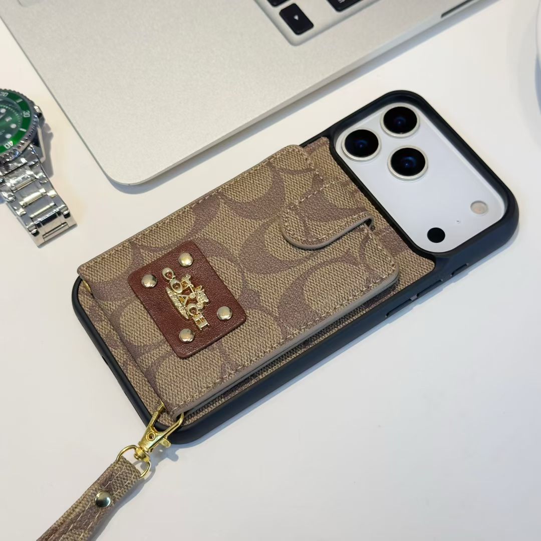 Luxury Monogram Wallet Phone Case with Card Holder & Strap
