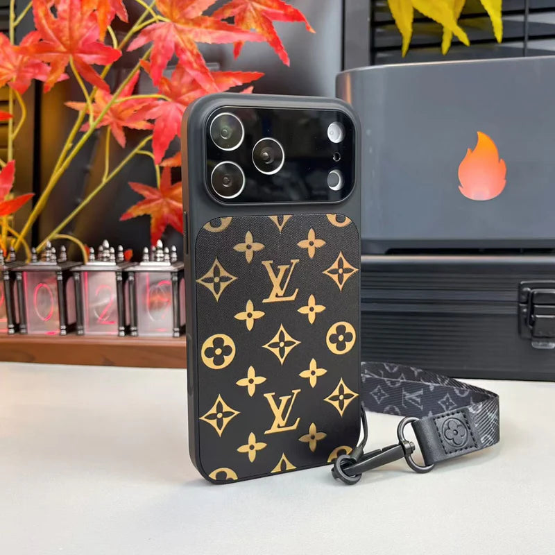 Premium Monogram Phone Case With Mini Strap For iPhone