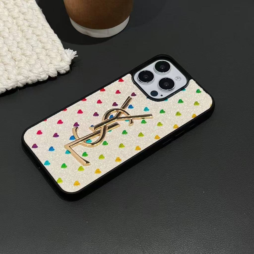 YSL Electroplated Monogram Label Shiny Apple iPhone Case