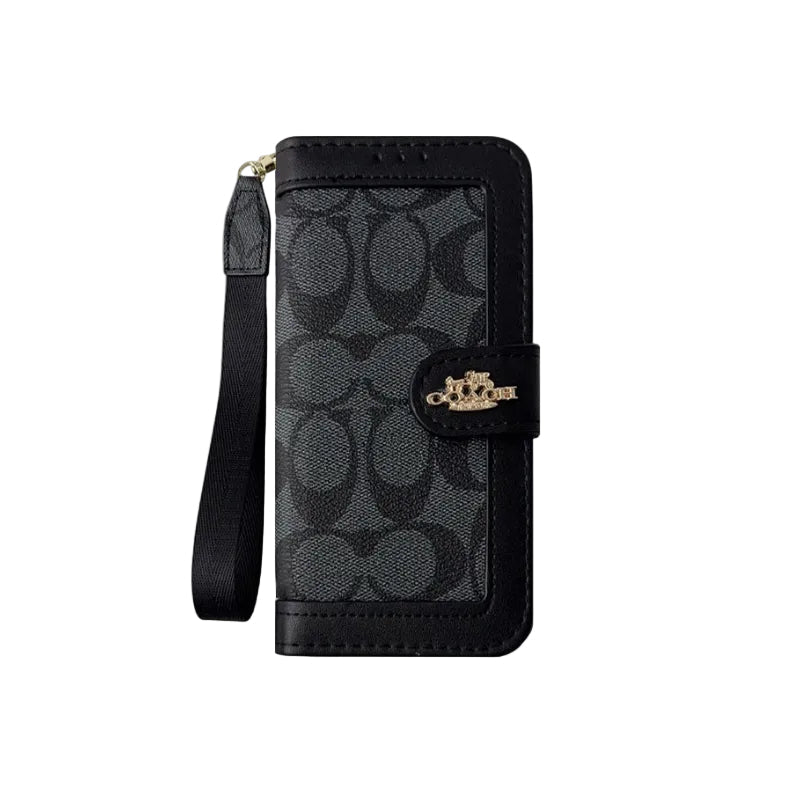 Luxury Monogram Canvas Wallet Case for iPhone 12-17 Detachable Wristlet & Card Holder