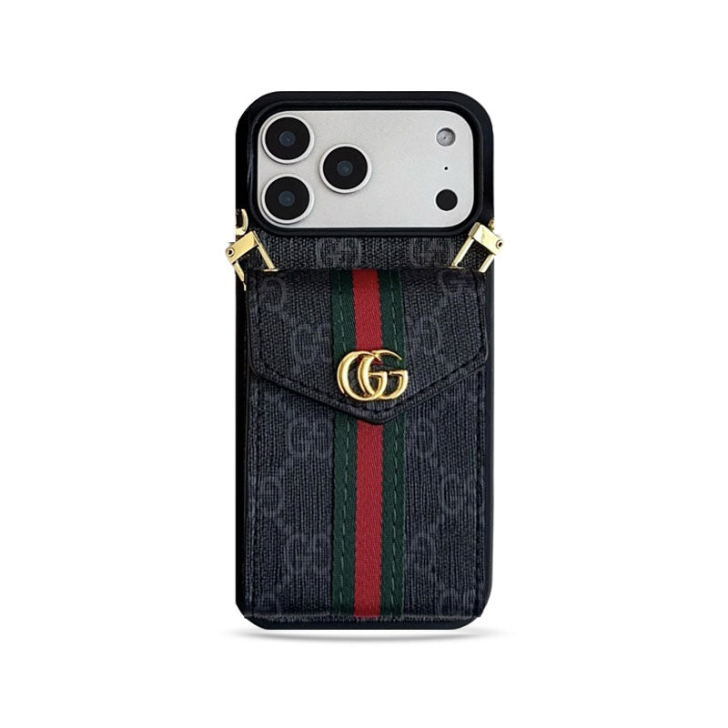 Classic Leather iPhone Case With Card Holder And Strap