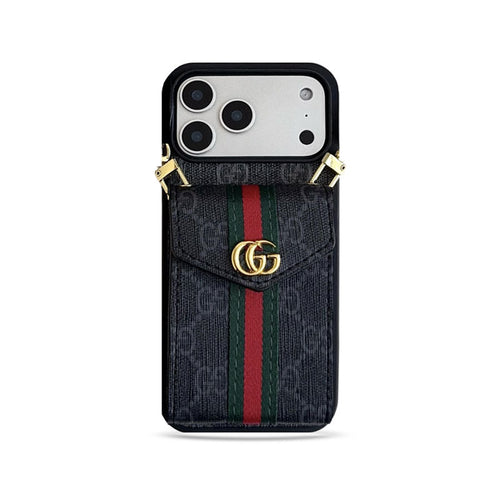 Classic Leather iPhone Case With Card Holder And Strap