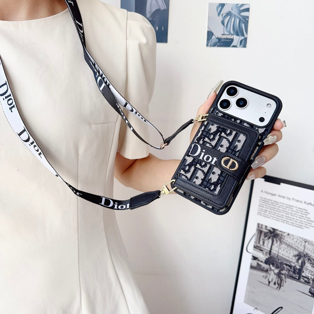 Leather Phone Case With Card Wallet And Strap For iPhone 17 / 16 / 15 / 14