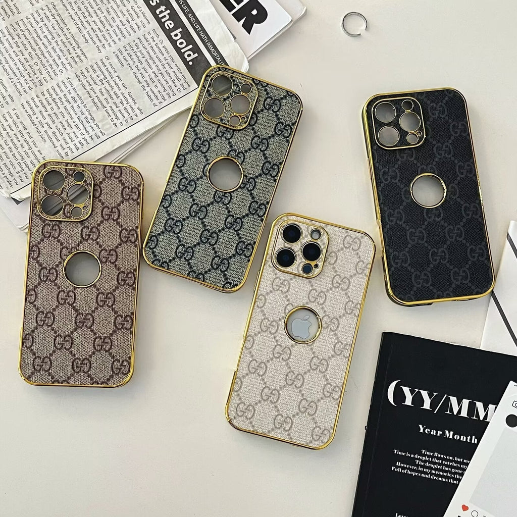 High Quality Electroplated Frame Ophidia Leather iPhone Case