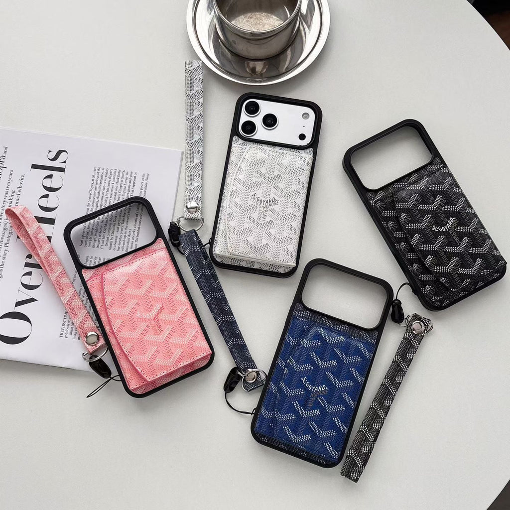 Luxury GD Pattern Tri-Fold Wallet Phone Case with Matching Wristlet Strap