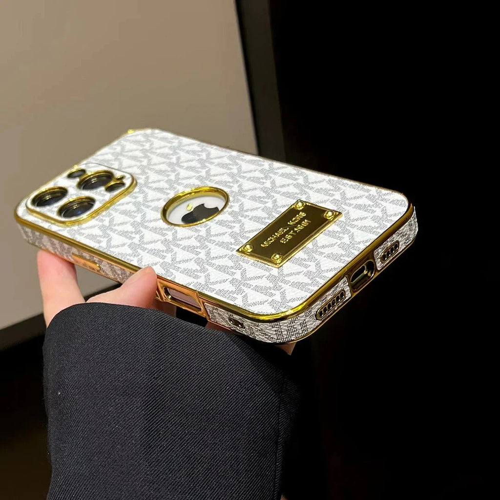 Gold Monogram Signature Canvas Leather iPhone Case