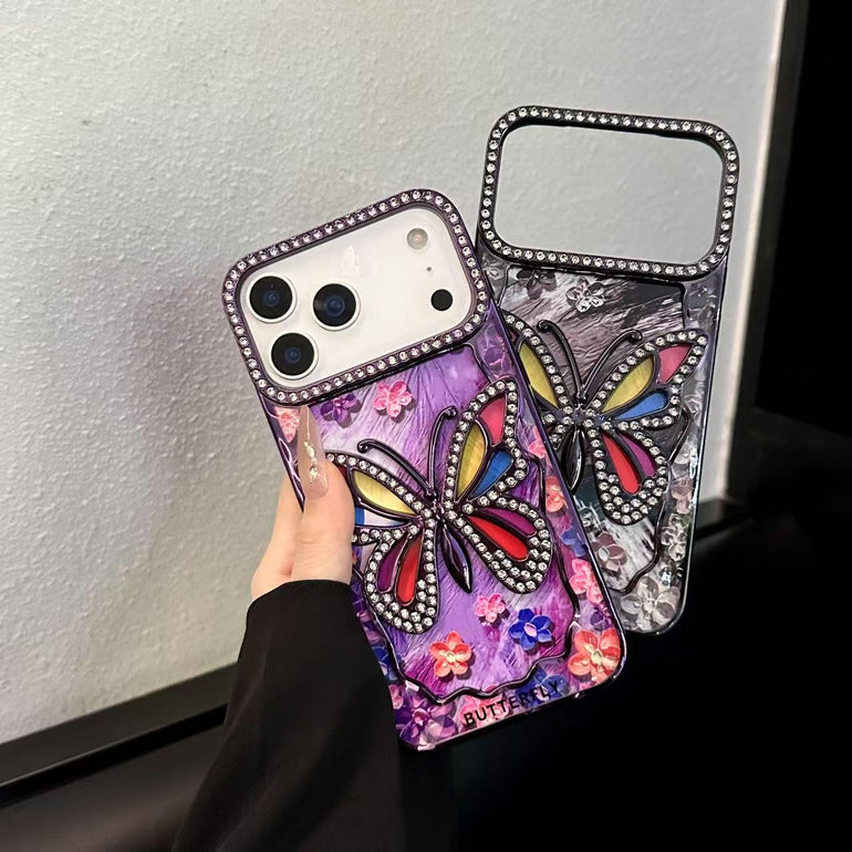 3D Rhinestone Butterfly Case – Sparkling Floral Bling Cover for iPhone