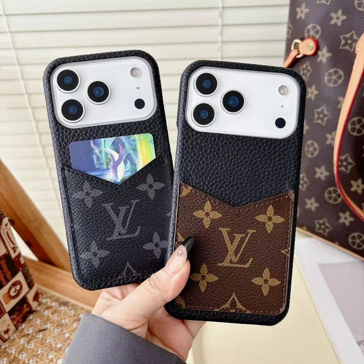 Monogram Leather Phone Case with Card Slot Case for iPhone 12-17 Series