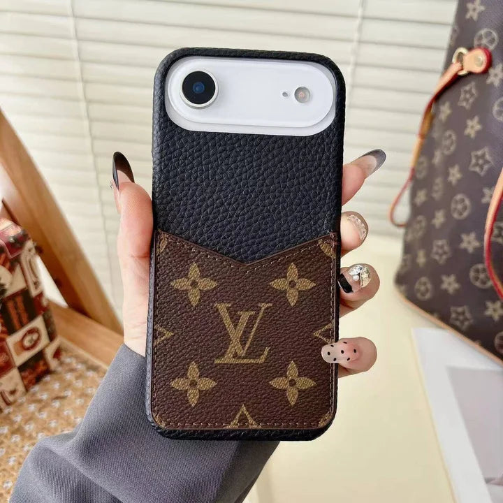 Monogram Leather Phone Case with Card Slot Case for iPhone 12-17 Series