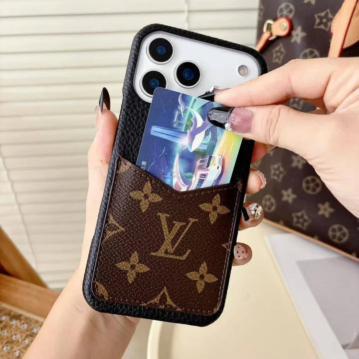 Monogram Leather Phone Case with Card Slot Case for iPhone 12-17 Series