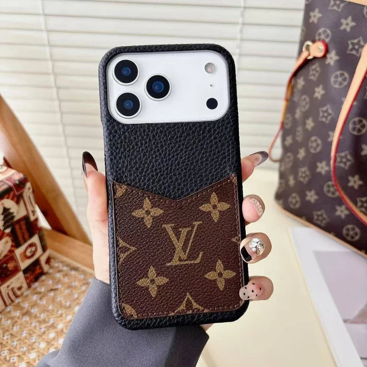 Monogram Leather Phone Case with Card Slot Case for iPhone 12-17 Series