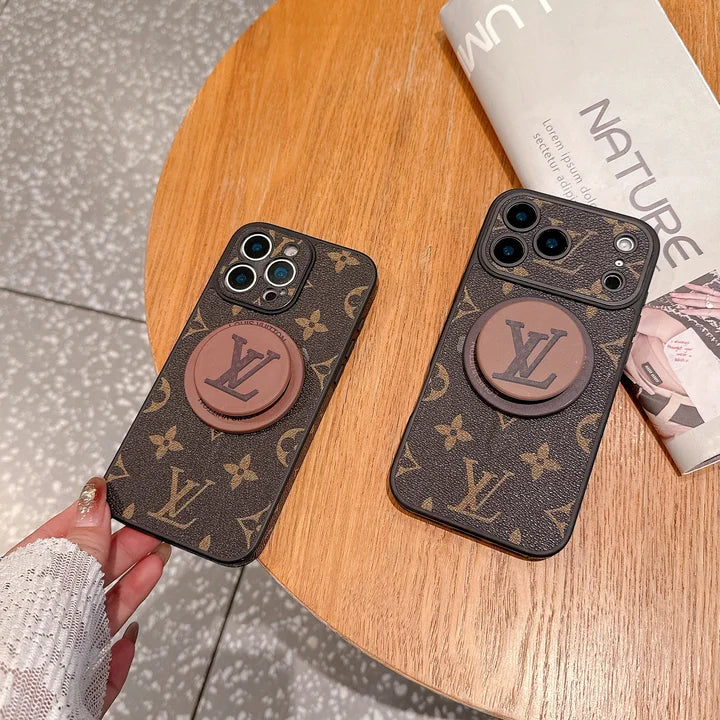 Luxury Monogram Leather Magsafe Phone Case Stand Function for iPhone 13-17 Series