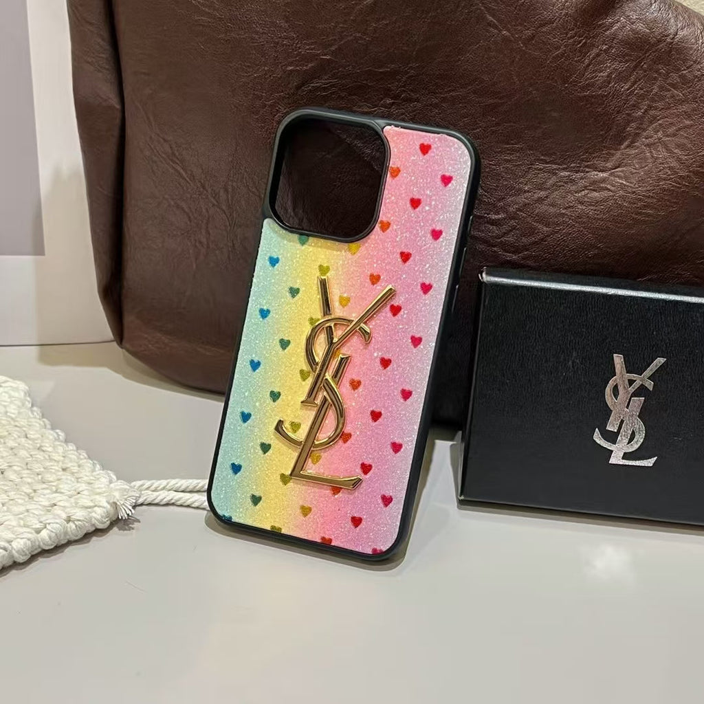 YSL Electroplated Monogram Label Shiny Apple iPhone Case