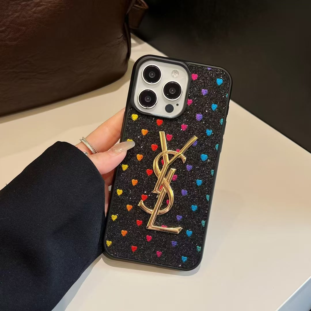 YSL Electroplated Monogram Label Shiny Apple iPhone Case