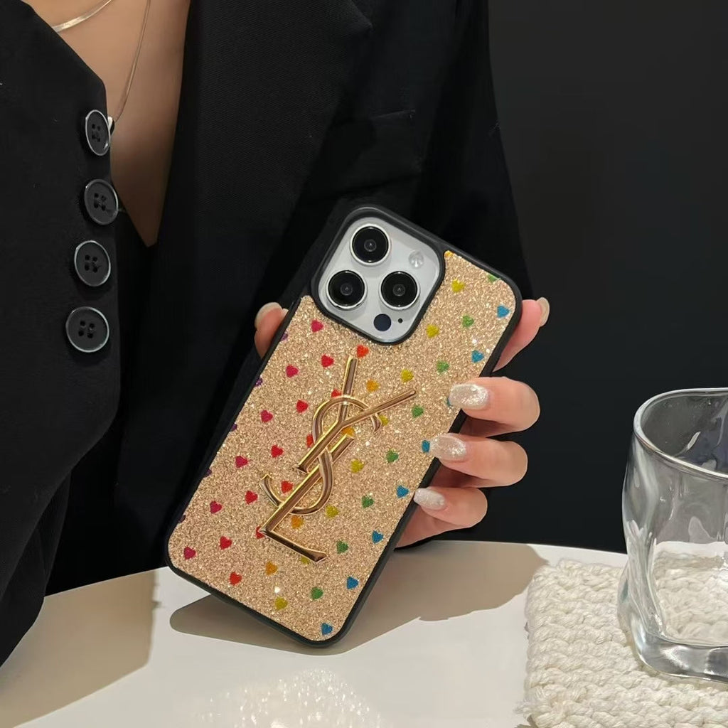 YSL Electroplated Monogram Label Shiny Apple iPhone Case